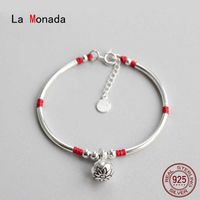 Wholesale La Monada Red Thread For Hand Sterling Silver Bracelet Bell Tube Red Thread String Rope Bracelets For Women Silver G0916
