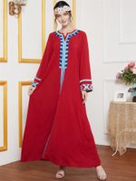 Wholesale Ethnic Embroidered Arabic Long Dress Full Sleeve Maxi Dresses Fall Loose Plus Size Moroccan Turkey Muslim Islamic Clothes Casual