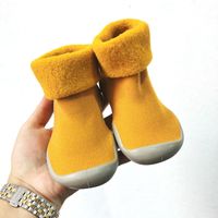 Wholesale First Walkers Winter Kids Warm Snow Shoes Socks Infant Boys Brushed Thick Sock Yellow Black Baby Girls Booties Soft Soles Toddler