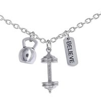 Wholesale Pendant Necklaces Exquisite D Fitness Necklace Gymnastics Kettle Bell Barbell Charm Combination GO FIT Body Jewellery