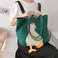 Wholesale Shoulder Bags Large Women Shopper Bag Cute Duck Cartoon Print Casual Kawaii Canvas Tote Shopping Cotton Cloth Eco Handbags