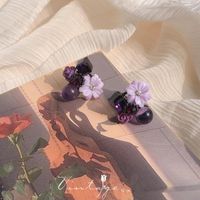 Wholesale Stud Rose Flower Earrings Resin Bouquet Purple Vintage Delicate Charm Amethyst Elegant Jewelry For Women