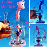 Wholesale Hookahs Double Recycler Bong pink purple Spinning Percolator Oil Rigs Dab Rig mm Joint Water Pipes With Heady Bowl