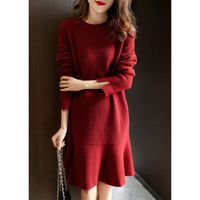 Wholesale Casual Dresses Large Size Ruffled Bottoming Knitted Dress Women Western Style Fashion Skirt