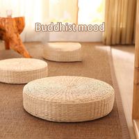 Wholesale Cushion Decorative Pillow Japanese Style Handcrafted Eco Friendly Padded Knitted Straw Flat Seat Cushion Hand Woven Tatami Floor