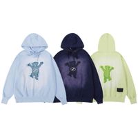 Wholesale Korean xiaozhongchao br we11done tie dyed printed double sided happy bear men s and women s hooded loose sweater
