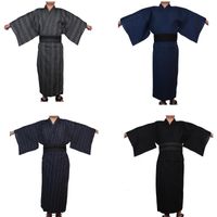 Wholesale Japanese Traditional Samurai Kimono For Men Yukata Bathing Robe Hekoobi Loose Style Sauna Wear Homewear Cloth Long Gown Cotton Ethnic Clothi