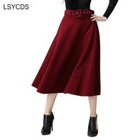 Wholesale Skirts LSYCDS Vintage Womens High Waist Midi Skirt Winter Elegant Style Big Swing Ladies A Line Black Flare Saia Feminina