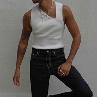 Wholesale Men s Tank Tops White Solid Sleeveless Fashion Summer Casual Knitted Shirts Hipster Slash Neck Slim Vest Streetwear AYJ