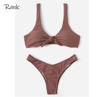 Wholesale Women Sexy Bikini Set Swimwear Knotted Padded Thong Swimsuit Wire Free Scoop Neck Bathing Suit Swimming Suit Sexy Bra Y0419