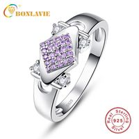 Wholesale Wedding Rings BONLAVIE S925 Sterling Silver Geometric Square Vintage Fascination Purple Crystal CZ Big Ring For Women Luxury Fashion Jewelry