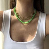 Wholesale Chokers Green Pink White Glass Strand Beaded Chain Short Necklace Set For Women Gold Color Stainless Steel Chunky Choker Collar