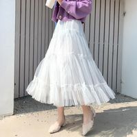 Wholesale Skirts TingYiLi Korean Style Princess Tiered Womens Spring Summer Tulle Skirt Midi Long High Waist Black White Beige Tutu