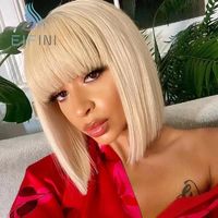 Wholesale Lace Wigs Short Bob Straight Full Machine Made With Bangs Remy Brazilian Human Hair For Black Women No Blonde Color Glueless Wig