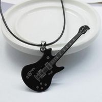 Wholesale Chains Fashion Men Titaniumeel Guitar Necklace Musical Note Bass Pendant Instrument With Metal Bead Chain Jewelry Gift
