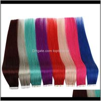 Wholesale Extensions Products Drop Delivery Tape In Extension Real Human quot Hine Remy Skin Weft Seamless Hair Different Colors Inch Obho
