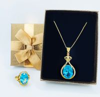 Wholesale Women s Party Dinner Dress Jewelry Bridal Wedding Accessories Moissanite Necklace Ring Set Blue Crystal Inlaid Rhinestones Birthday Gift Box Packaging