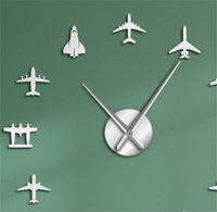 Wholesale Flying Plane Fighter Jet Modern Large Wall Clock DIY Acrylic Mirror Effect Sticker Airplane Silent Wall Clock Aviator Home Decor V2