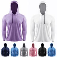Wholesale 2021 mens T shirt yoga lulu Europe US running Hoodie fitness clothing quick drying tee sportswear long sleeved compression training stretch Slim tights tops I9Pz