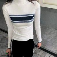 Wholesale Lady Tops Wool Sweater Knits Shirts Zipper Neck Adjust Red Letter Striped Necks Casual Women Slim Sweaters Long Sleeve Shirts Spring Autumn Style Size S L