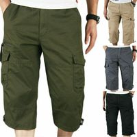 Wholesale Men s Jeans Mens Cargo Shorts Length Elastic Waist Combat Summer Three Quarter Pants