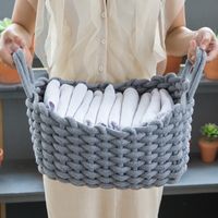 Wholesale Linen Crochet Storage Basket Handmade Clothes Laundry Natural Fabric Baby Toys Desktop Small Organizer Box