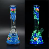 Wholesale Glow In The Dark Beaker Bong inch mm New Design Glass Water Pipe Cool Hand Painting Dab Rig Oil Rig