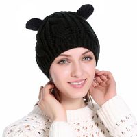 Wholesale Ball Caps Women s Cap Autumn winter Style Wool Beret Twist Hat Cat Ear Thermal Knitted