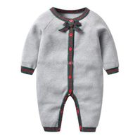 Wholesale Baby Knitted Jumpsuits Toddler Kids Designer Sweater Romper Red Green Stripes Newborn Bodysuit Infant Children Boys Girls Jumpsuit Clothes