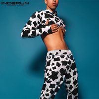 Wholesale Men s Tracksuits Men Sets Printing Streetwear Sexy Turtleneck Homewear Long Sleeve Crop Tops Pants Casual Suits S XL INCERUN