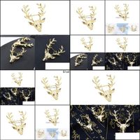Wholesale Pins Brooches Jewelry Western Vintage Gold Color Christmas Deer Shape Elk Head Shaped Long Horn Wedding Engagement Brooch Pins For Women Me