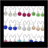 Wholesale Earrings Jewelry Sets Sier Austrian Crystal Pave Disco Ball Lever Back Earring Pendant Necklace Woman Z57 Pqmwn