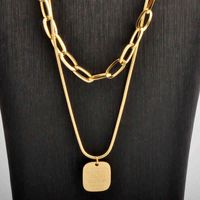 Wholesale Titanium steel light luxury double layer square brand Necklace women s cool wind pendant clavicle chain hip hop new fashion sweater