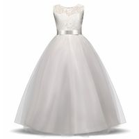 Wholesale Elegant Flower Girl Dress Teenage White Formal Prom Gown for Wedding Kids Girls Long Dresses Children Clothing Tutu Princess