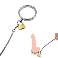 Wholesale Nxy Penis Rings Male Ball Scrotum Stretcher Metal Lock Cock Chain Bdsm Bondage Restraint Slave Dog Torture Adult Game Sex Toy for Man