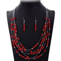 Wholesale minhin new fashion wedding s african beads coral jewelry set for woman silver color multi layers necklace earring set