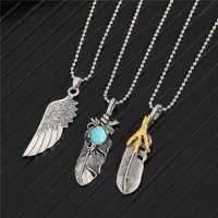 Wholesale 1pc Vintage Feather Wing Leaf Big Pendant Necklace for Men Women European Punk Metal Eagle Claw Male Choker Jewelry N128