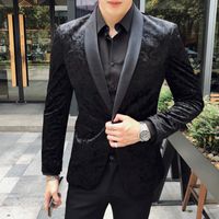 Wholesale Men s Suits Blazers Luxury Mens Fashion Men Wedding Party Black Floral Printed Blazer Design Plus Size XL Casual Male Slim Fit Suit Jacke