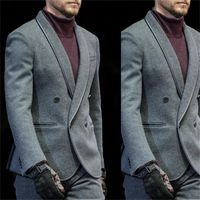 Wholesale Men s Suits Blazers Pieces Grey Men Wool High Quality Formal Party Wear Customized Handsome Double Breasted Coat Pant