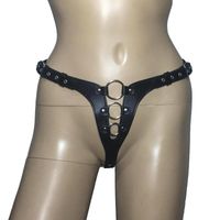 Wholesale Women PU Leather Chastity Belt Harness Panties Triple Metal Hollow Out Crotch Ring G String T Back Mistress Fetish Lingerie Outf Women s