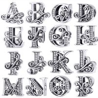 Wholesale fit Europe Bracelet Sterling Silver White CZ Carved English Letters Charms Cute Design Alphabet Shaped Beads Jewelry Making
