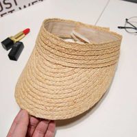 Wholesale Ladies Summer Handmade Woven Raffia Straw Sun Visor Hat Empty Top Wide Brim UV Protection Adjustable Foldable Peaked Beach Cap Y0823
