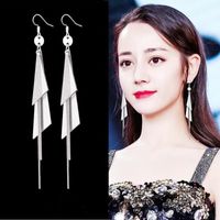 Wholesale Hoop Huggie S925 Sterling Silver Ear Hook Fashion Temperament Triangle Long Tassel Earrings Jewelry Women