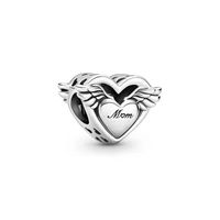 Wholesale Authentic Sterling Silver Angel Wings Mom Charm Bead Fits European Pandora Jewelry Bracelet Necklaces pendant799367C00