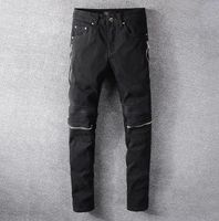 Wholesale Mens Black Holes Jeans Fashion Designer Straight Slim Fit Denim pants Hip Hop Casual Biker Trousers Size