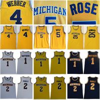 Wholesale NCAA Michigan Wolverines Jalen Rose Jersey Chris Webber Juwan Howard Charles Matthews Jorda Poole College Basketball Yellow Men