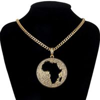 Wholesale Fashion Round Africa Map Pendant Necklaces Women Men Hip Hop Jewelry Trendy Long Chain Gold Metal Rhinestone Necklace Gifts G0913