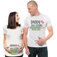 Wholesale 1pcs Mommy Daddy Loading Please Wait T Shirt Funny Couple Pregnant Announcement Shirts Plus Size Maternity Tshirt Family Clothes H1014
