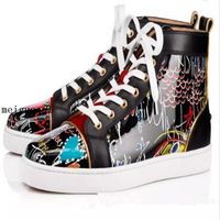 Wholesale Perfect Designer Stylish Graffiti High top Red Bottom Sneakers Causal Shoes For Men Women Skateboarding Luxury Party Wedding Shoes Oblique