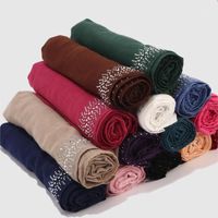 Wholesale Scarves Women Pearl Rhinestone Hijab Muslim Head Wrap Shawls Long Lightweight For Evening Dresses Wedding Shiny Scarf